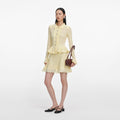 Yellow Pointelle Peplum Knit Mini Dress