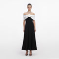 Black Crepe Flower Midi Dress