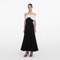 Black Crepe Flower Midi Dress
