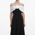 Black Crepe Flower Midi Dress