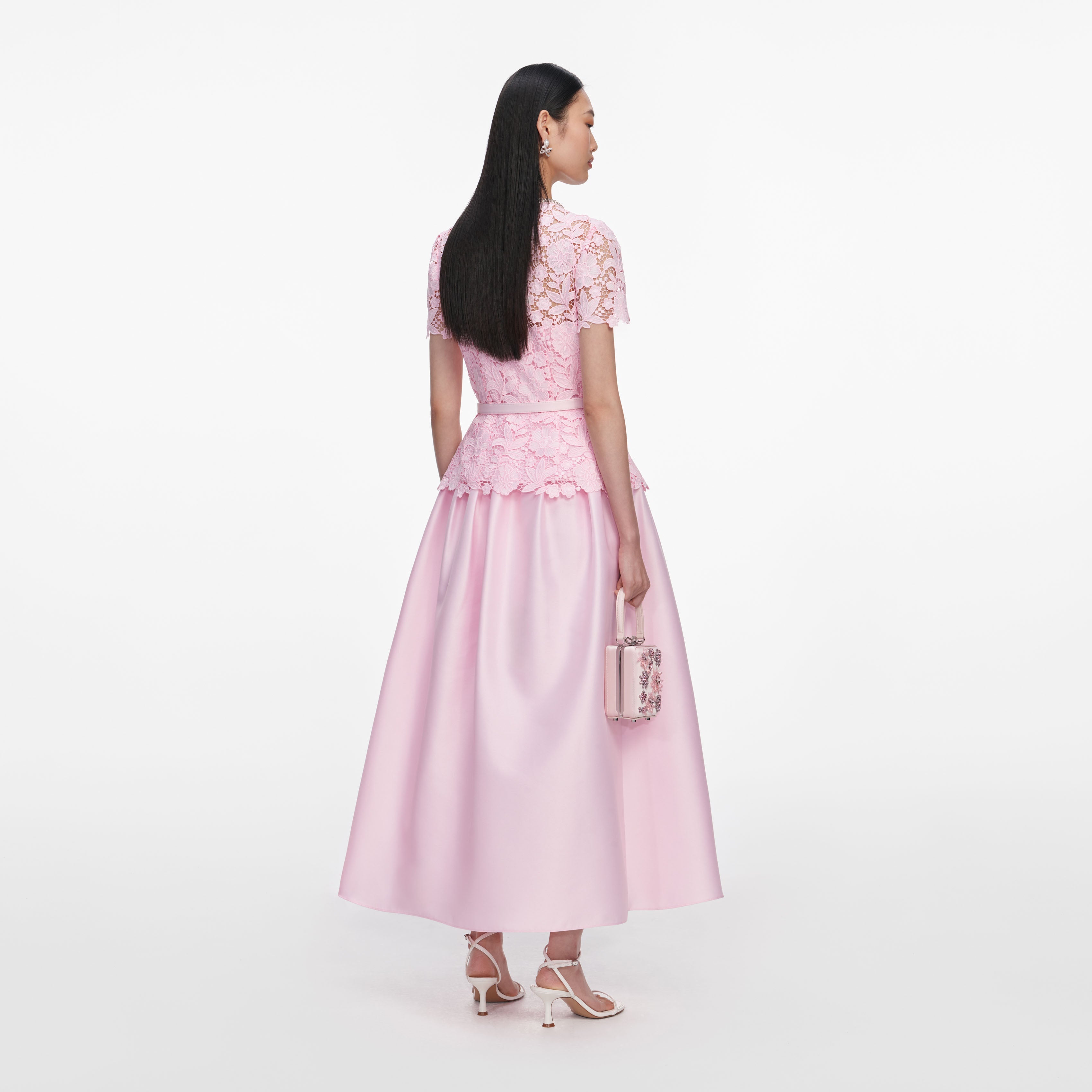 Pink Lace Taffeta Midi Dress