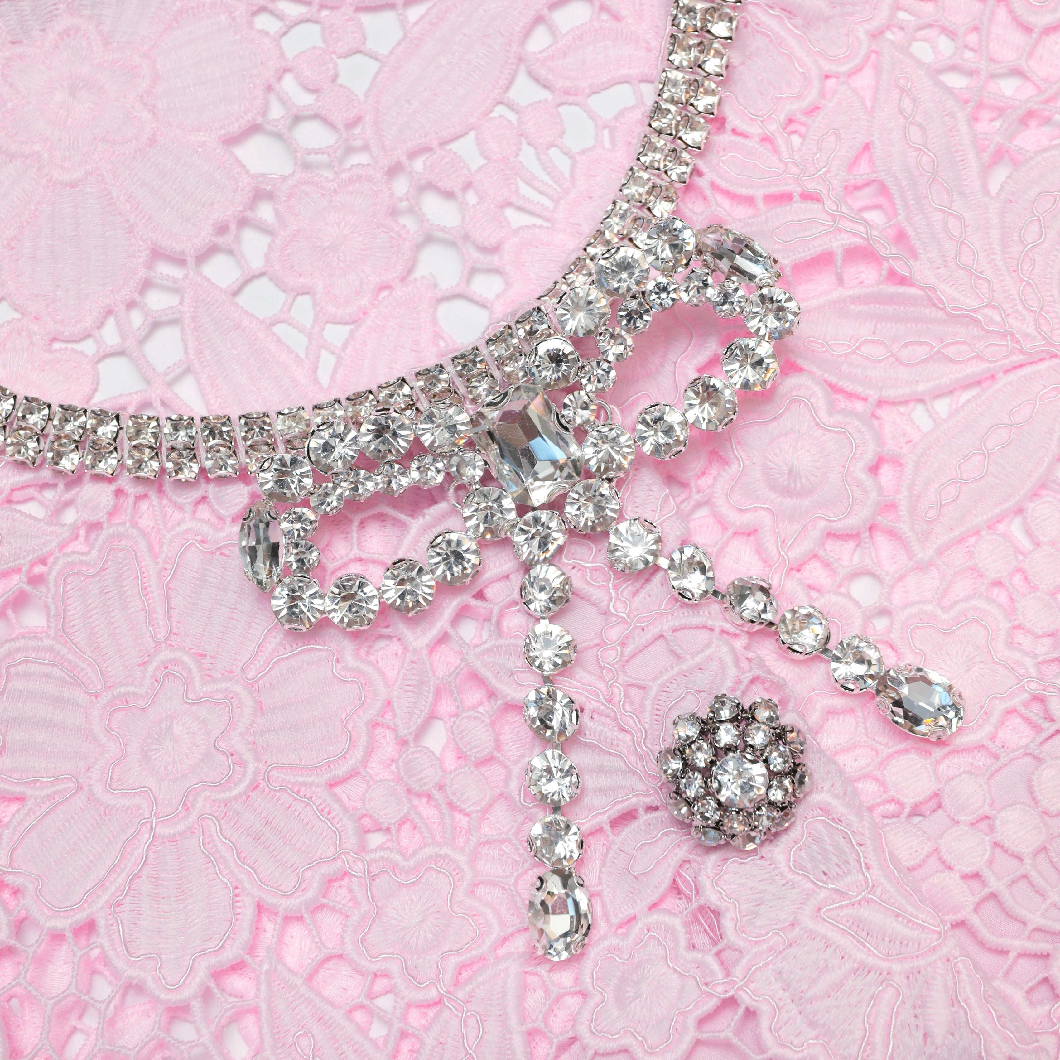 Pink Lace Taffeta Midi Dress