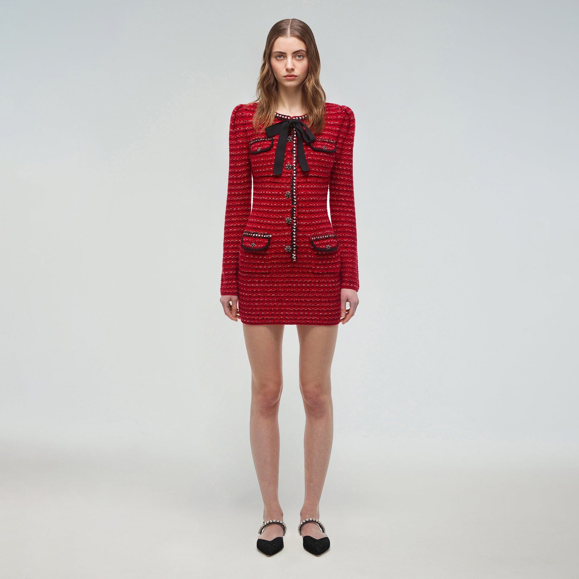 Red Melange Fitted Knit Mini Dress