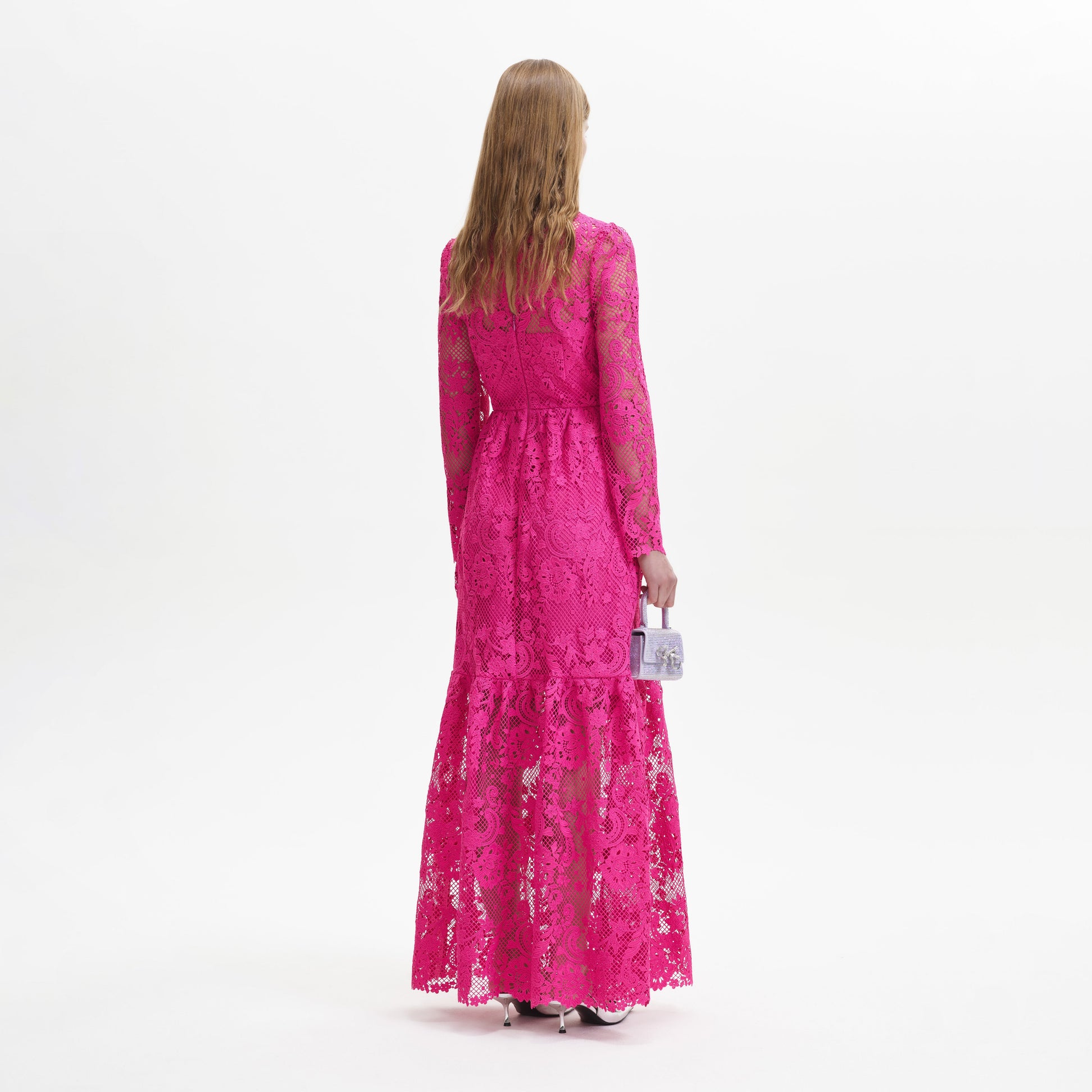 Pink Lace Maxi Dress | self-portrait-EU