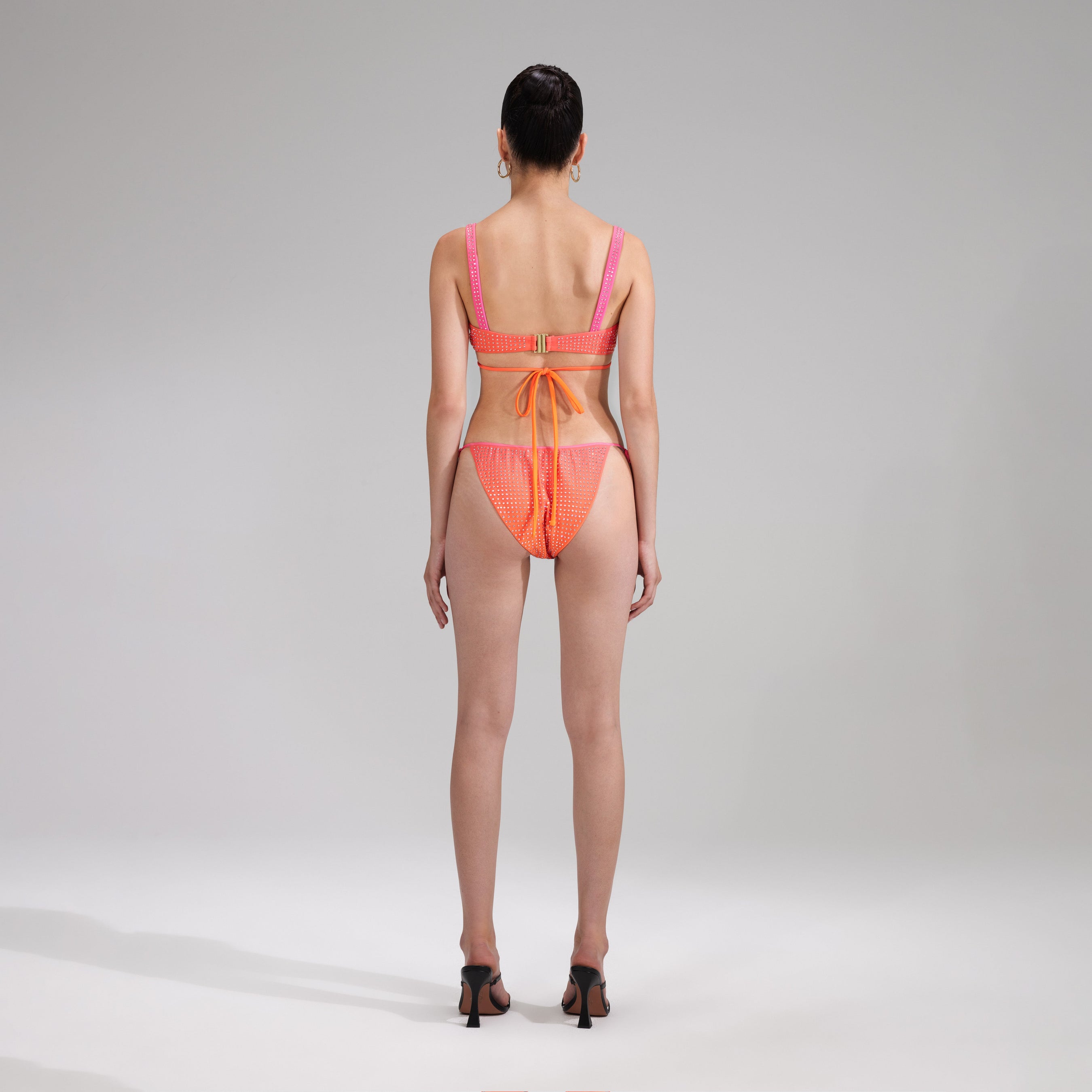 Orange Rhinestone Tie Side Bikini Brief