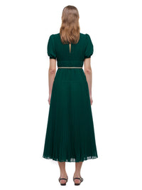 Deep Green Chiffon Pleated Midi Dress